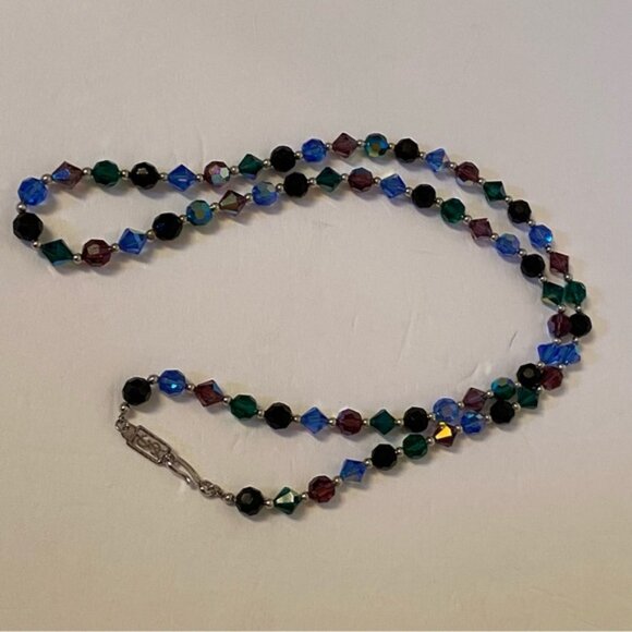 YVES SAINT LAURENT YSL NECKLACE VINTAGE LONG STRAND FACETED CRYSTALS BLUE PURPLE - Picture 6 of 13